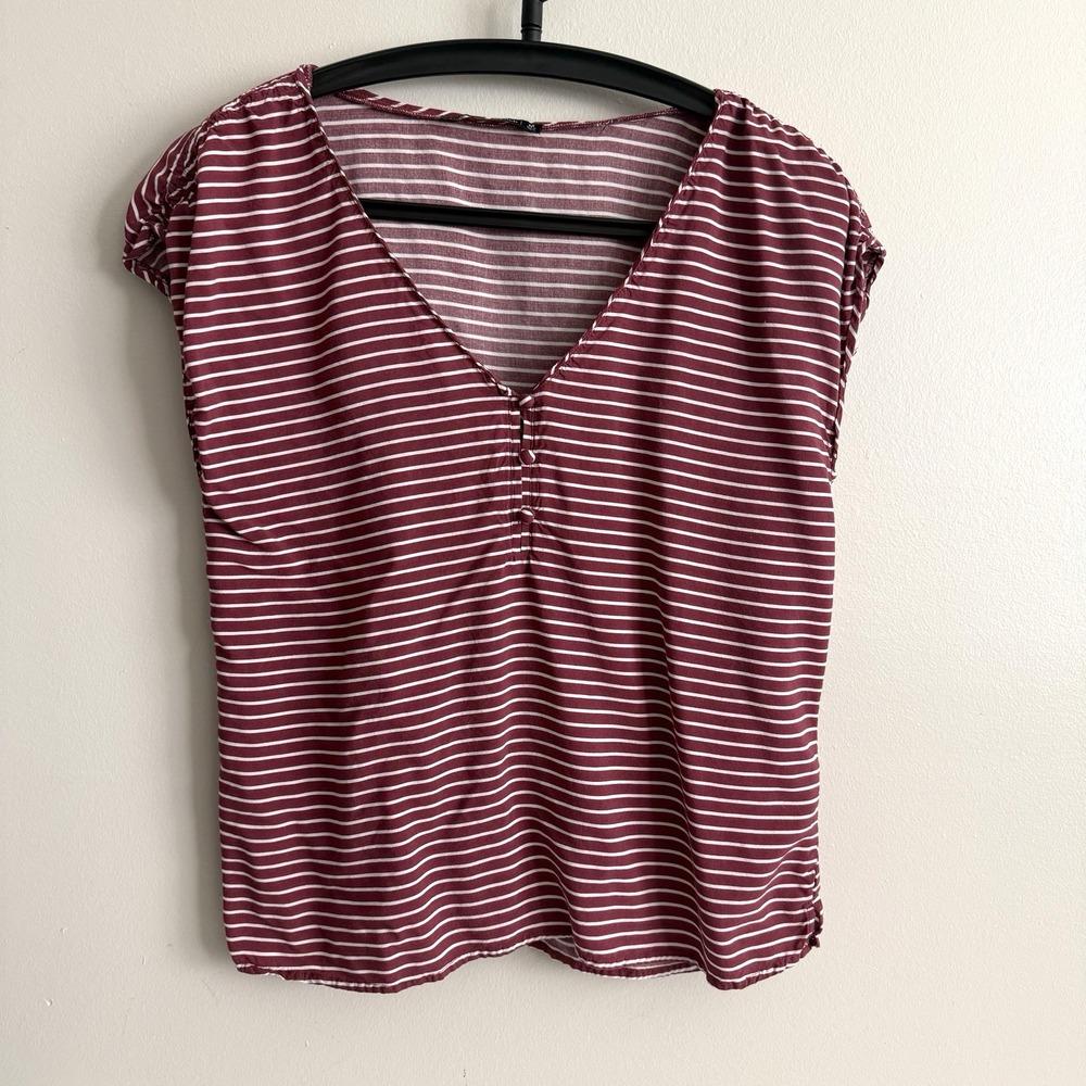 Abercrombie & Fitch Y2K  Womens V-Neck Tee Sz M Short Sleeve Striped Minimalist